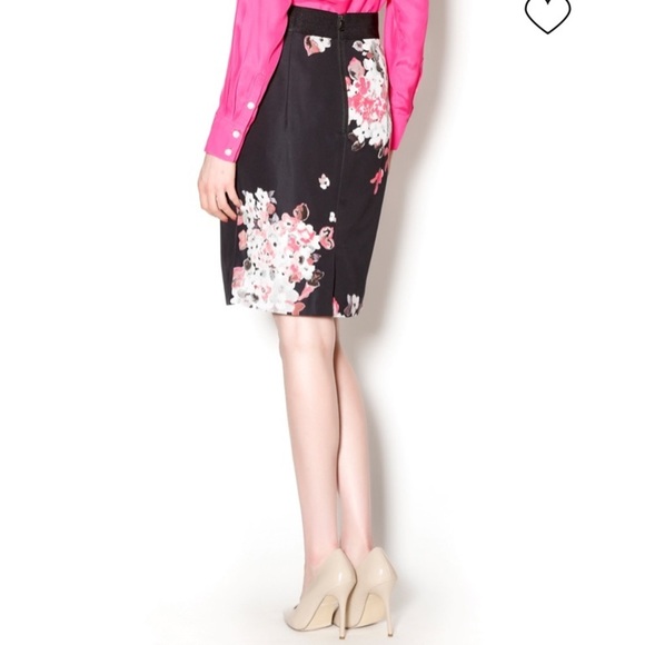 Milly Black Pink Floral Pencil Office Skirt - Picture 4 of 7